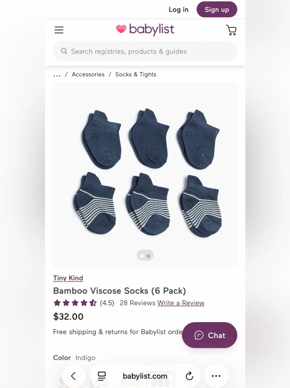 NWT! Tiny Kind Bamboo Viscose Socks (6 Pack) - Indigo